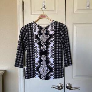 J. McLaughlin Round‎ Neck Top Catalina Cloth Geometric Tile Print Women's Small